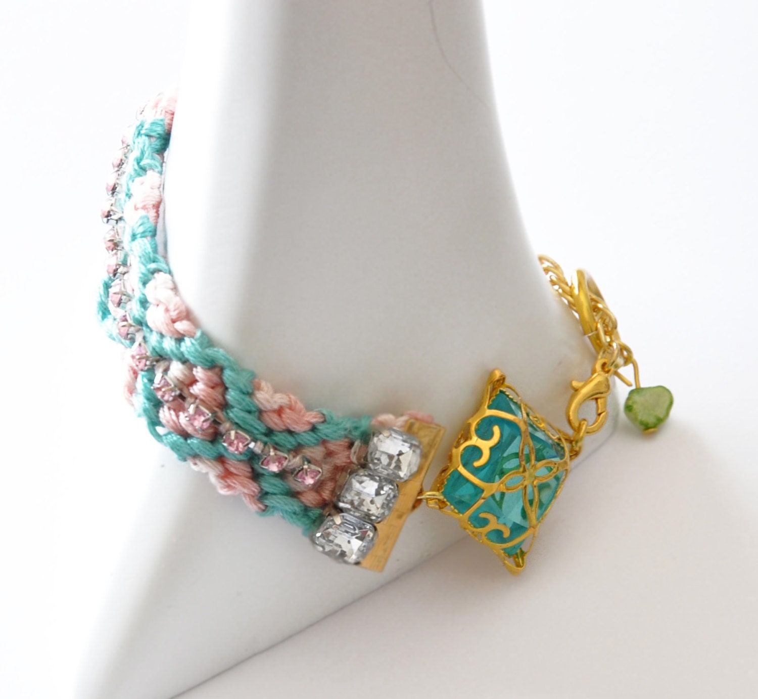 Friendship Rhinestone Bracelet Mint Pink Turquoise Bangle Spring Fashion Cuff Fabric Colorful Jewelry Eco Friendly Accessories For Mom