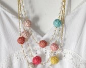 Summer Bib Statement Textile Pink Mint Yellow Gold Romantic Wedding Necklace Colorful  Bridesmaids Jewelry Mothers Day Accessories