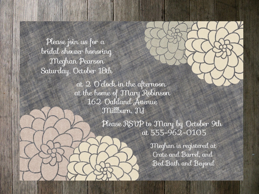Printable Bridal Shower Invitation -Textured Flowers