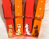 TINY DOGS CLOTHESPINS hand painted magnetic pegs red and orange