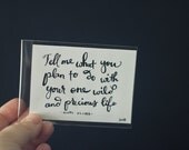 ATC, ACEO, Artist Trading Card, Miniature Art, Mary Oliver Quote, Wild and Precious Life, Life Quote, Adventure Quote, Typography Original