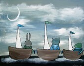 Childrens Wall Art, Ocean Bunny Rabbit Painting, Kids Room Decor, Nursery Original Acrylic