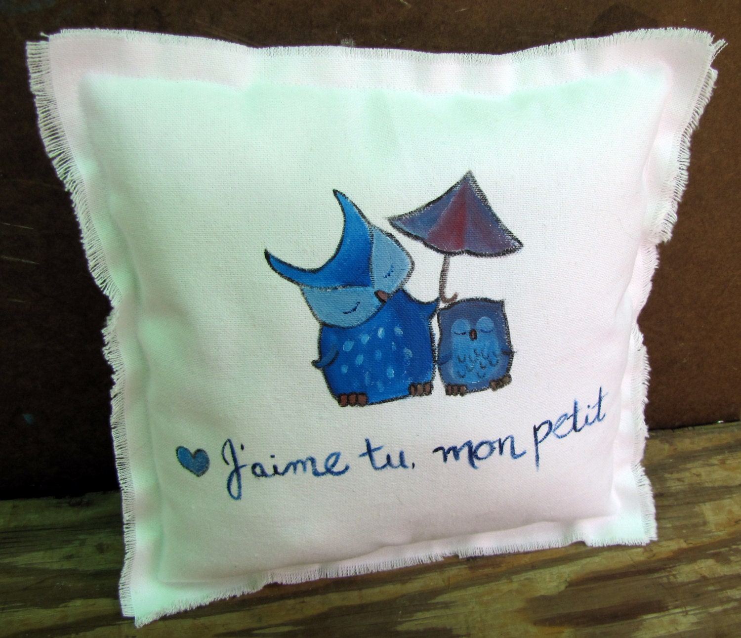 Original Art Hand Painted Pillow, Whimsical Owls, One of a Kind, Small Decorative