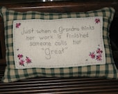Great Grandma Hand Embroidered Pillow