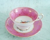 Pink and Gold Teacup and Saucer Set - Vintage Pink Tea Cups and Saucers
