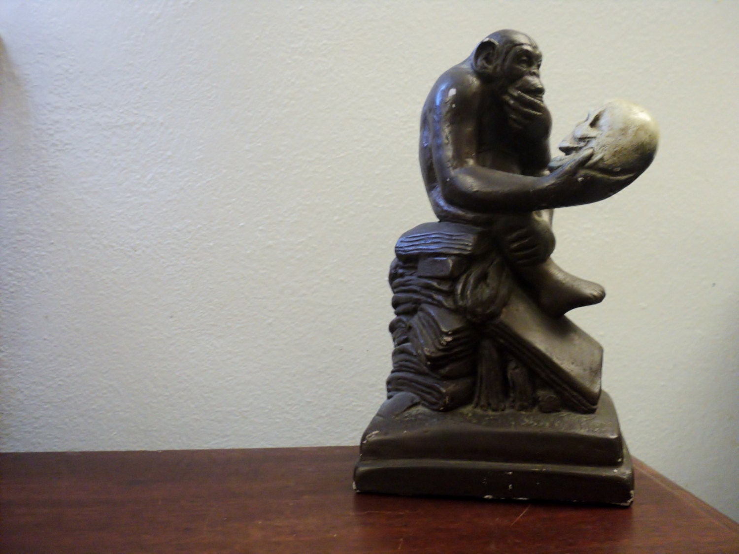 vintage monkey Ape with Skull Hugo Rheinhold Charles Darwin statue 1962 austin prod