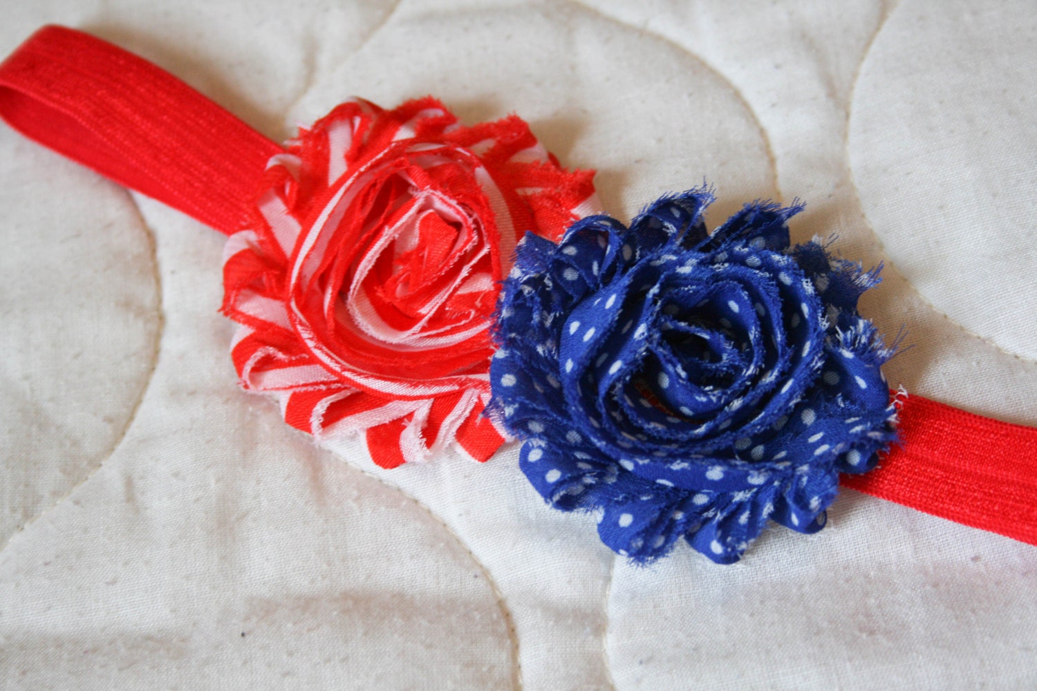 Red White and Blue Shabby Flower Headband