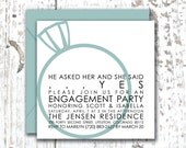 Ring Engagement Party Invite - Personalized Flat Card Size 5.5 Square with Envelope (2 Pieces) - CUSTOMIZE Color & Content - Set of 25