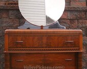 AWESOME Vintage Art Deco Waterfall Bedroom Clothing Linen DRESSER Vanity Mirror