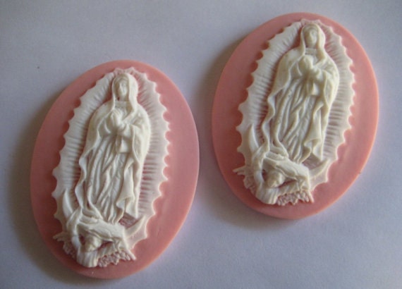 Our Lady Guadalupe Cameos 40 x 30mm Pink Resin lot of 3