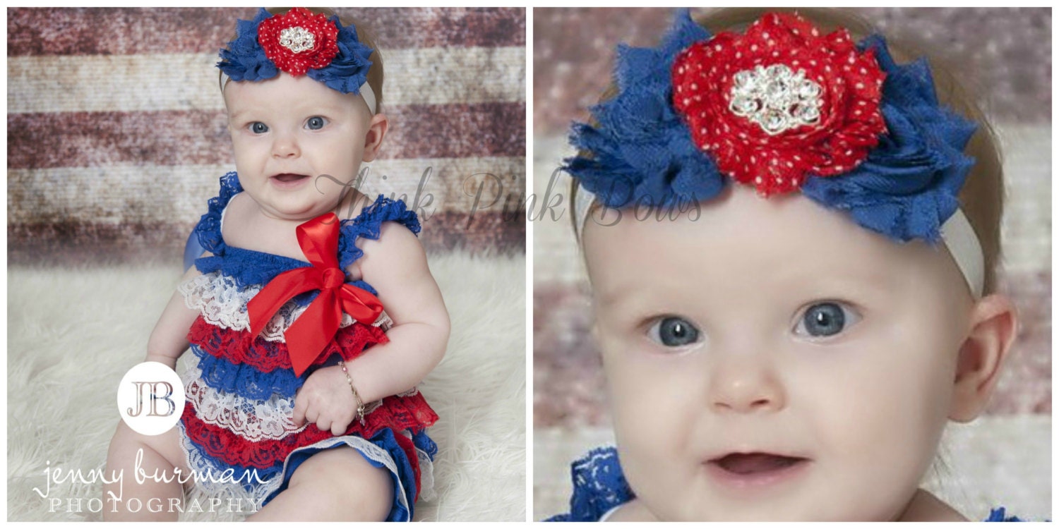 Baby Headband and Petti Lace Romper SET, 4th Of July Headband and Lace Petti Romper,Baby Headbans,Petti Romper,Patriotic Headband, romper.