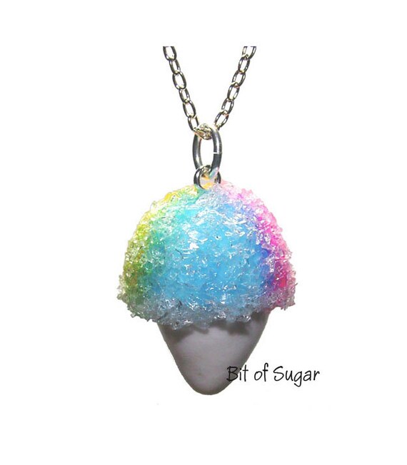 Snow Cone Necklace - Kawaii cute Rainbow flavor snocone, snowcone, Hawaiian shave ice food jewelry