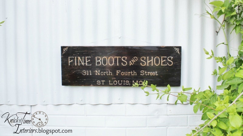 Antique Advertisement Sign - BOOT & SHOE Company - Handpainted Wooden Sign on Antique Wood Salvage