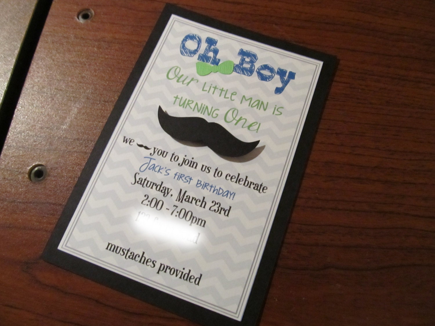 Mustache invitation - with or without 3D mustach. Mustache Birthday Party. Chevron. Bowtie. Handmade. Set of 12 Invitations