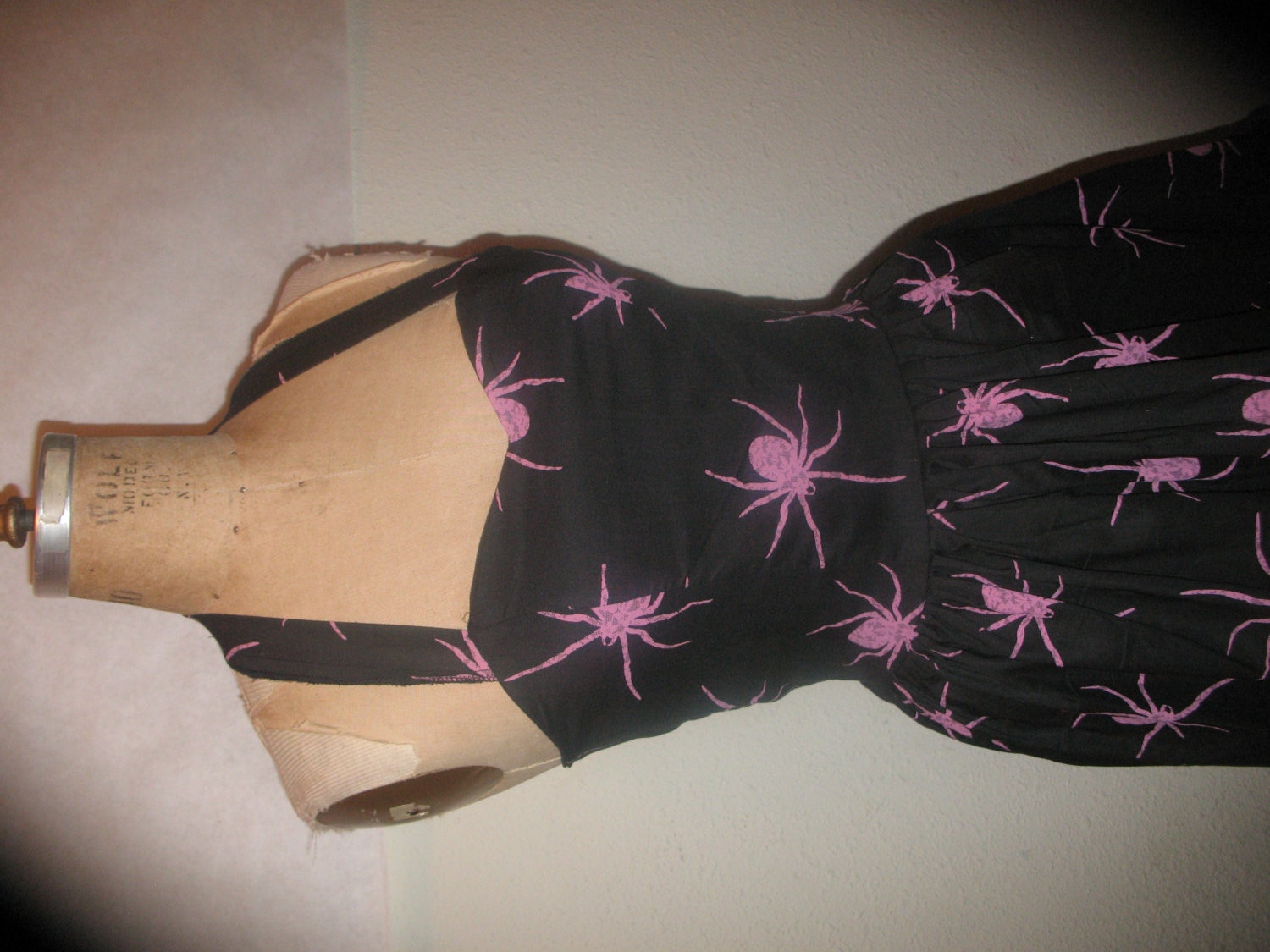 Black with Pink Spiders Geekery Pin UP SweetHeart Halter Ruffled Mini Dress