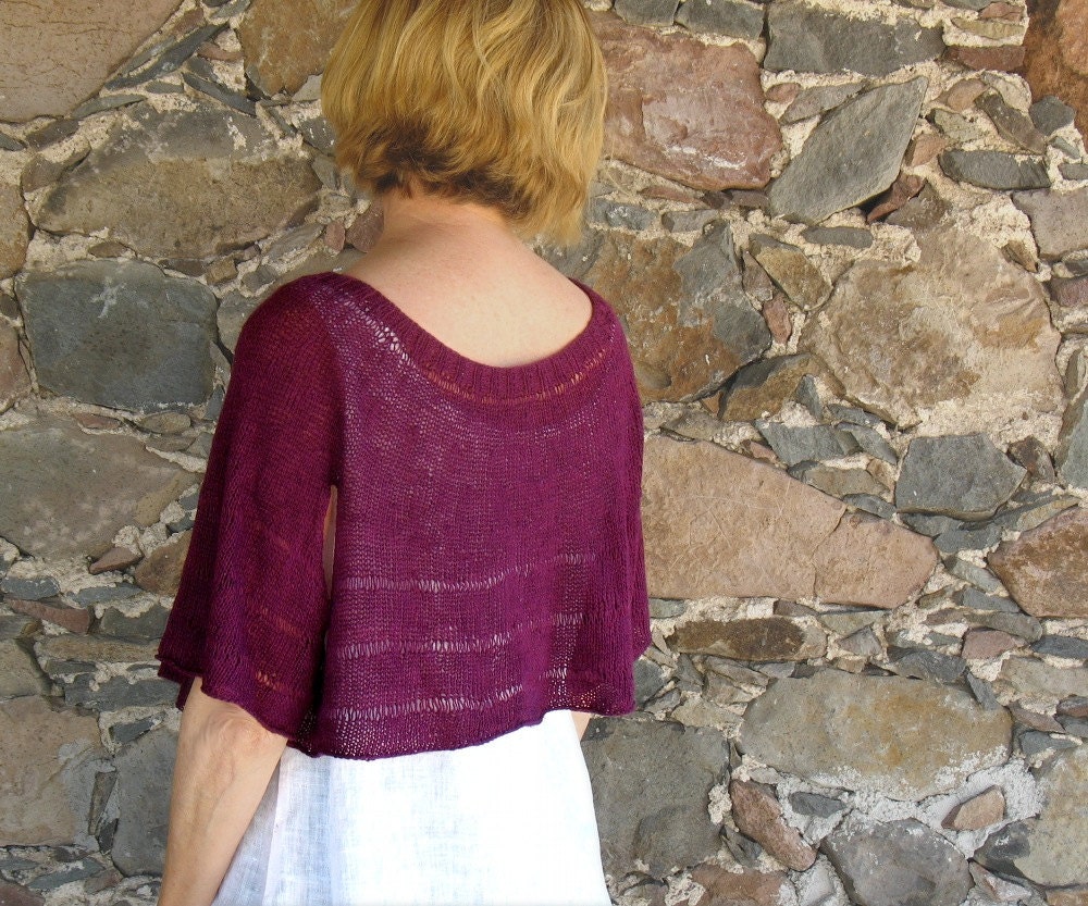 Handknit Linen Capelet Sweater in Plum