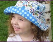 Little aliens and monsters sun hat with blue polka dots