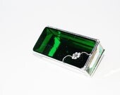 Stained Glass Box Emerald Green 2x4 Jewelry Trinket Box w/ Silver Apple Blossom Flower Mothers Day Graduation Gift