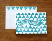 Turquoise Thank You Card - hand pulled linocut print