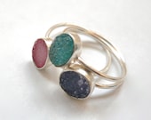Stackable Delicate Druzy Rings Sterling Silver Band Size 8