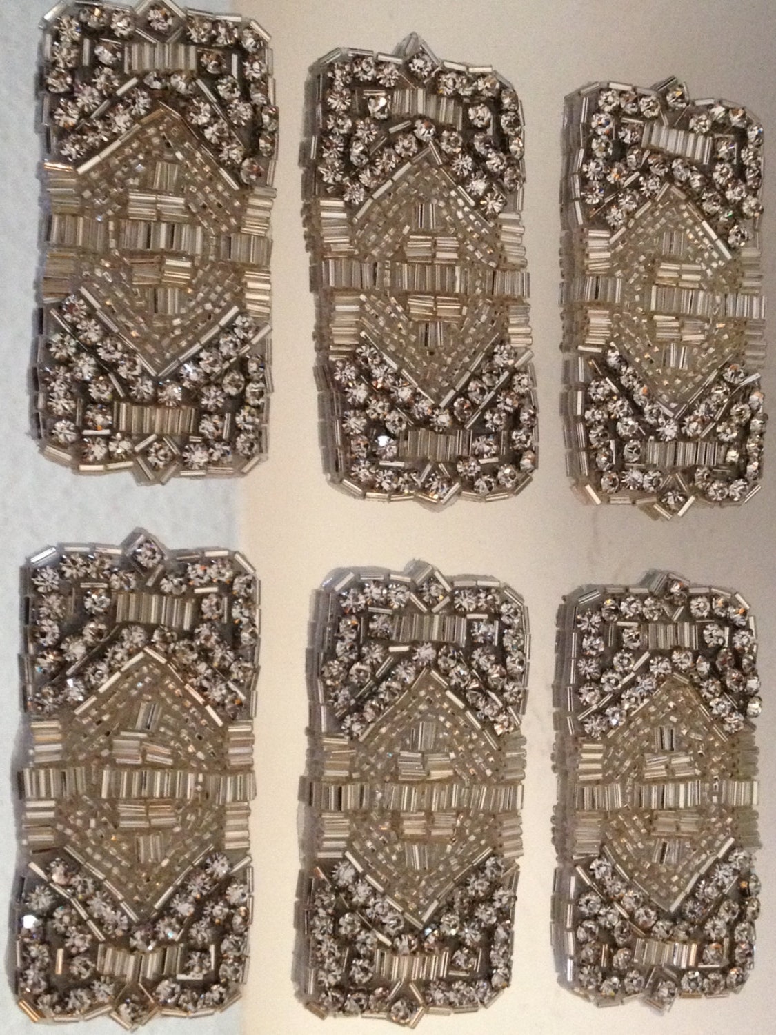 6 Luxury Crystal and Rhinestone Beaded Rectangle Appliques