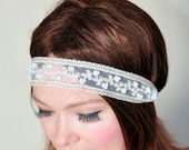 Lace Headband Gold Pearl Ivory Hair band Headwrap Stretch Headcovering Vintage Headband Wedding Gift