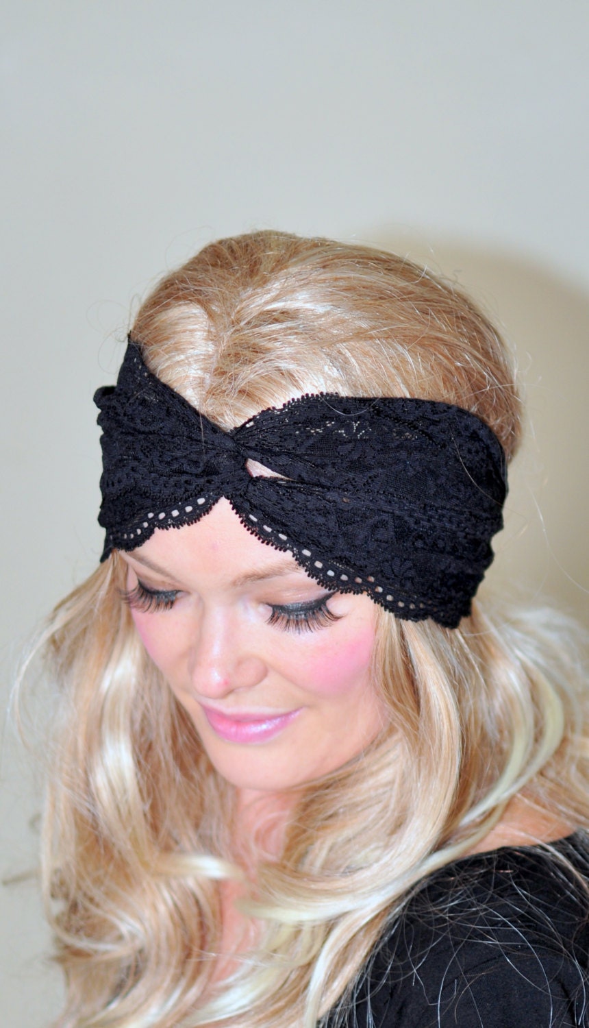 Turban Headband Black Lace Turban Black Turban Headwrap Lace Headband Fashion Girly Romantic Mothers Day gift under 25