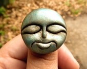Teal and Gold Sleeping Moon Ring Adjustable Handmade Polymer Clay Jewelry