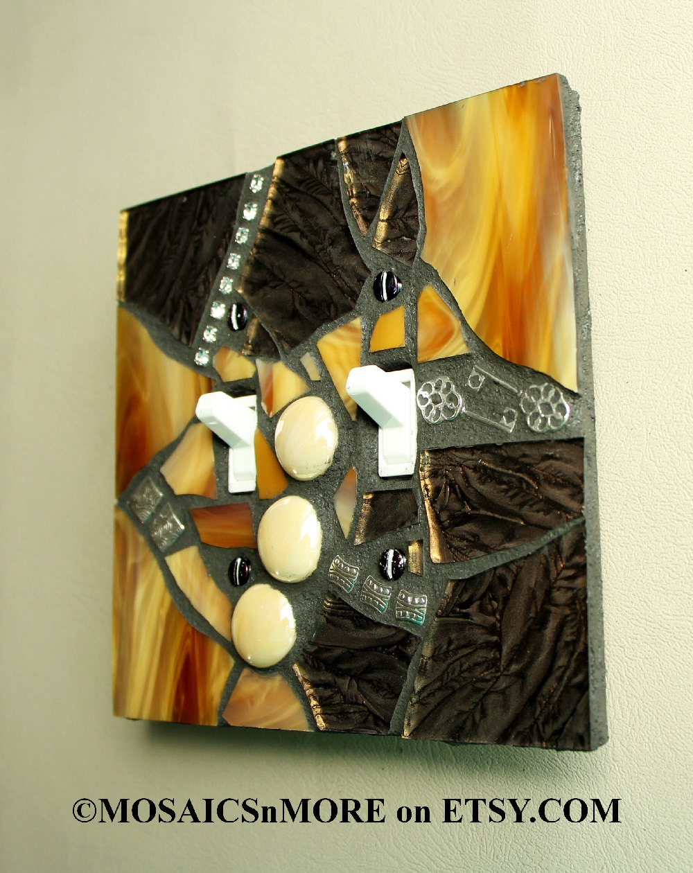 Coffee and Creme  -  Handmade Double OVERSIZED Mosaic Light Switch Cover Wall Plate