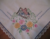1940's Cottage Tablecloth-Embroidered-Beautiful