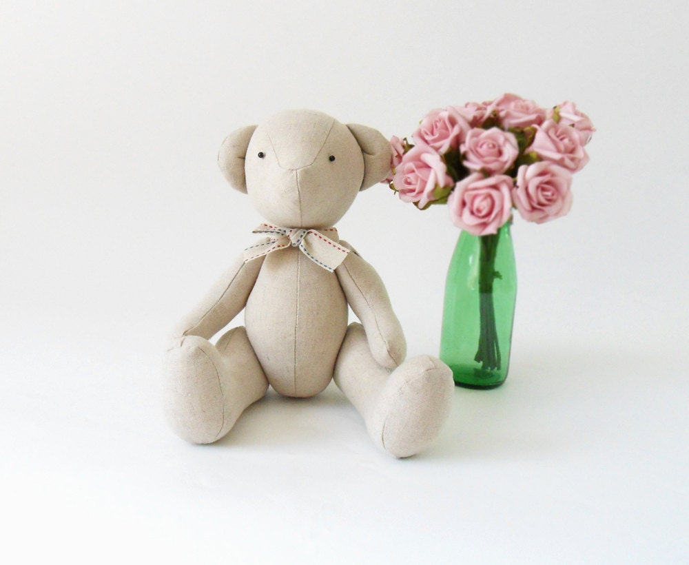 Teddy bear / Handmade doll / Kids toy / Children toy / Gift for Kids  - Oatmeal color  linen