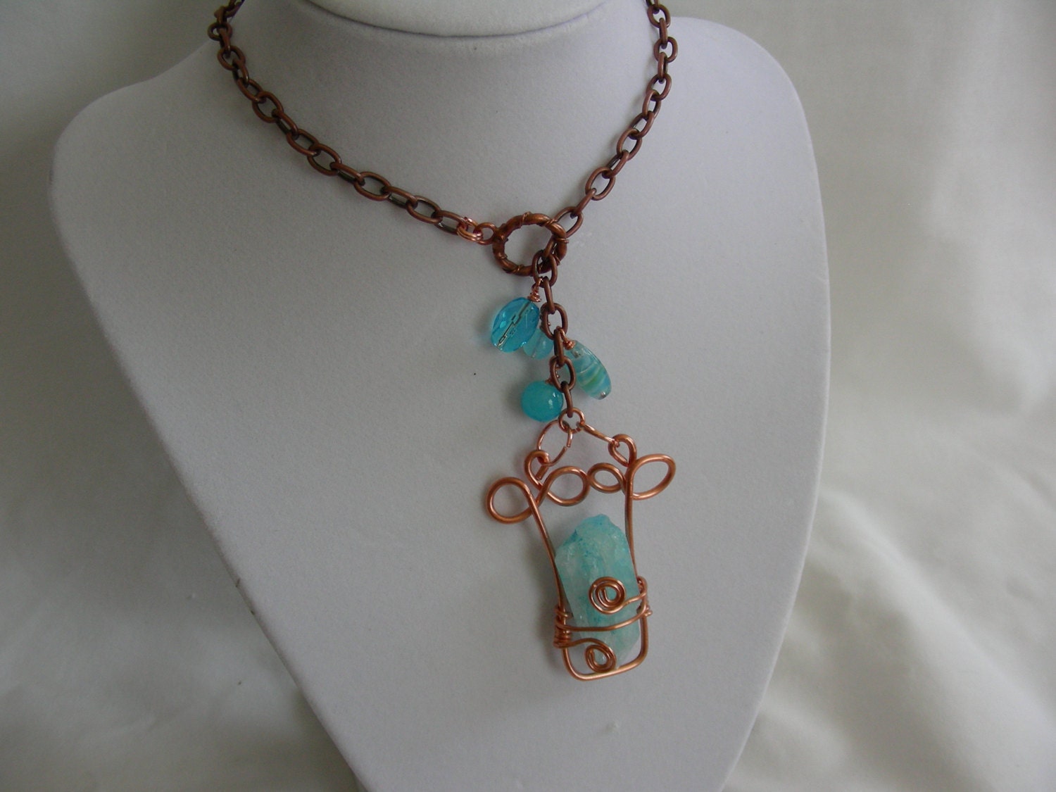 Turquoise Quartz and Copper Wire Necklace