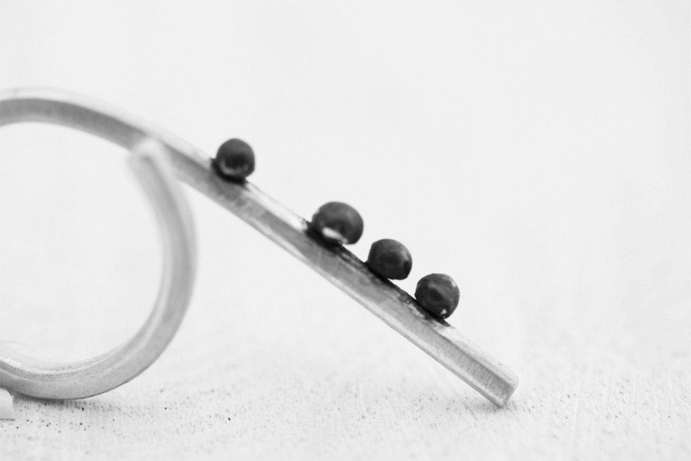 Thin Silver Ring, adjustable ring, long ring, black decoration