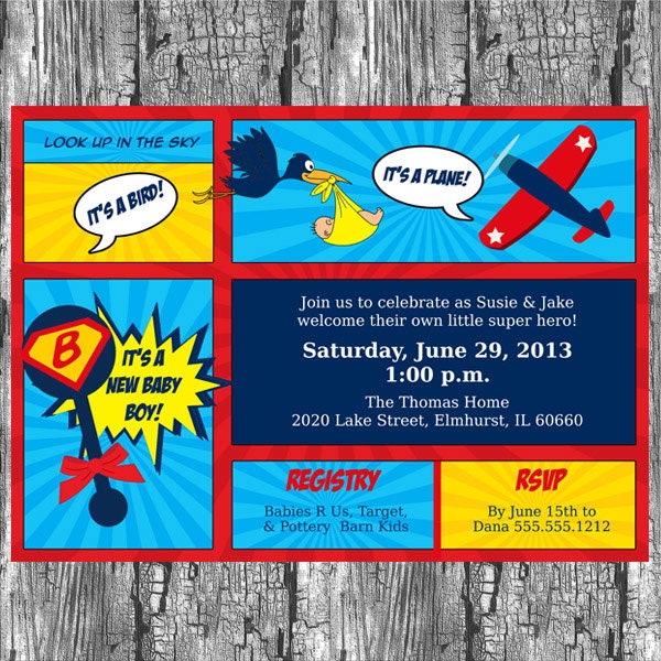 Comic Book Super Hero, Baby Shower Invitation -  PRINTABLE INVITATION DESIGN - Boy
