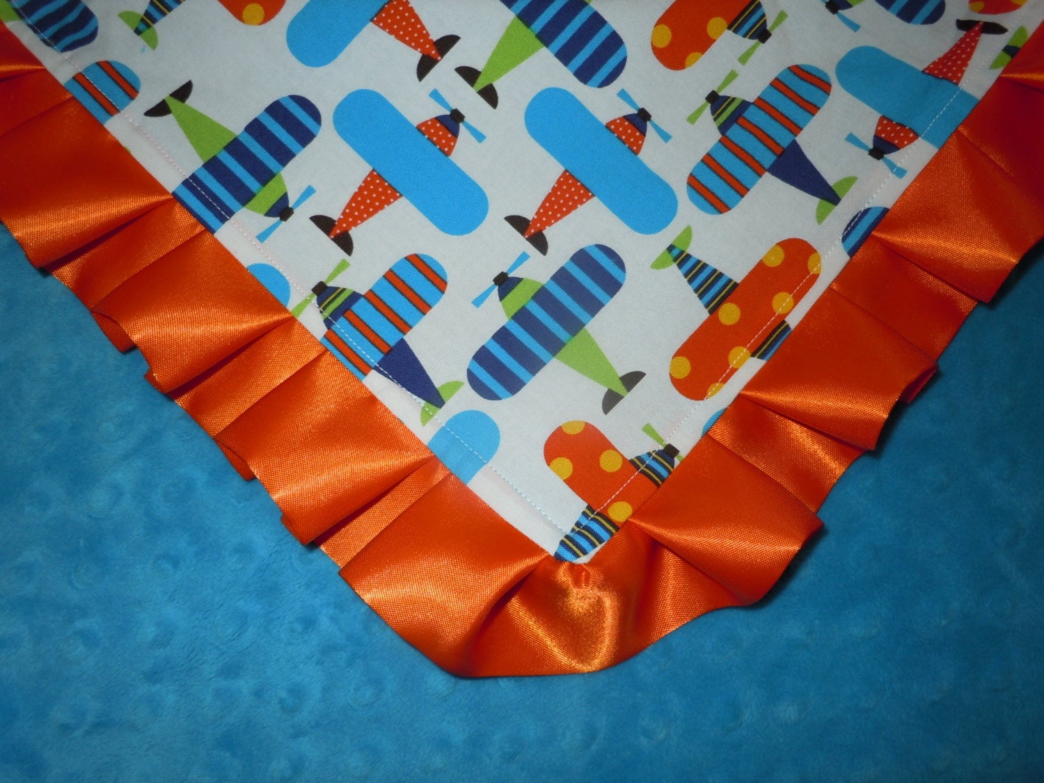 READY TO SHIP - Ready Set Go Airplanes Minky Binky with satin ruffle