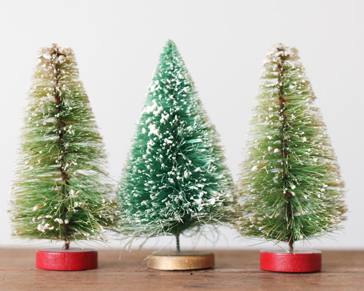 Vintage Bottle Brush Trees - Retro Christmas Decorations, Lot of 3