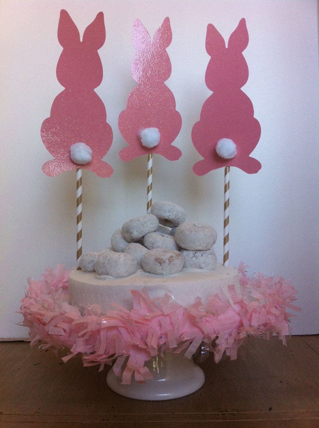 Glittered Bunny Cake Topper Set with party fringe trim Il_170x135