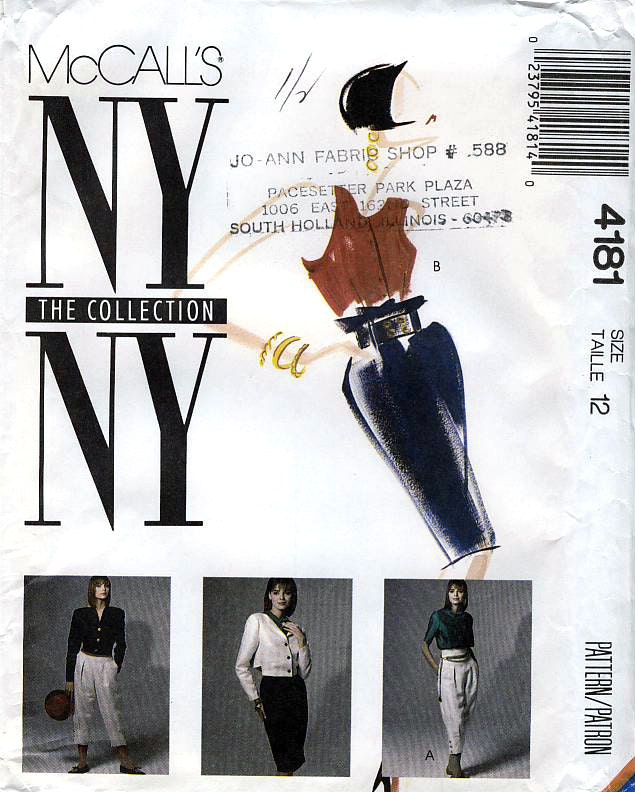 McCall's 4181 NY Collection Misses' Unlined Jacket, Blouse, Skirt and Jodhpurs Sewing Pattern - Uncut - Size 12 - Bust 34