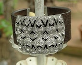 Pot Metal Paste Rhinestone Shoe Buckle Leather Cuff Bracelet B 771