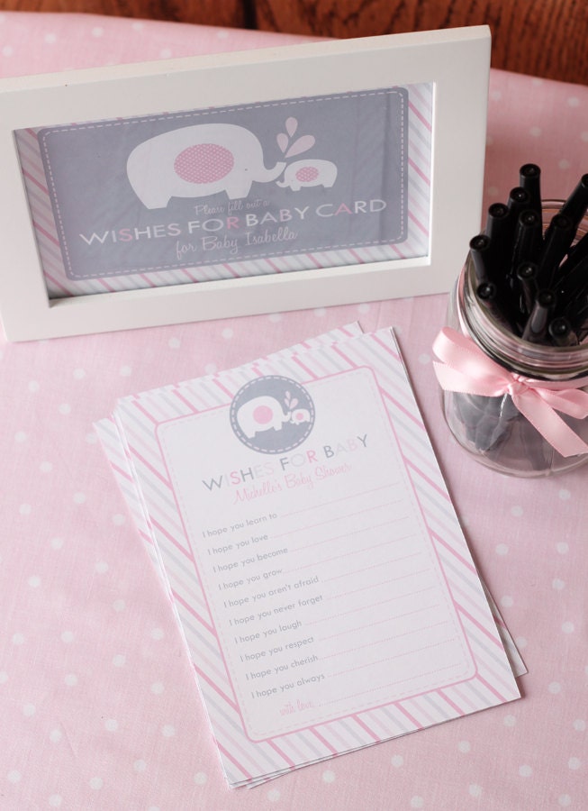 Elephant Baby Shower Wishes for Baby Advice Printable Card Il_570xn