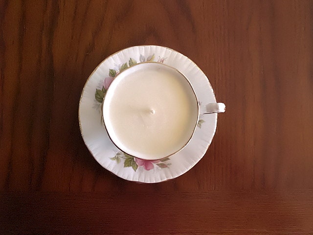 Teacup and Saucer Soy Candle - fine bone china, rose bouquet fragrance, mothers day, spring, summer