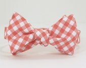 Coral Gingham Bow Tie