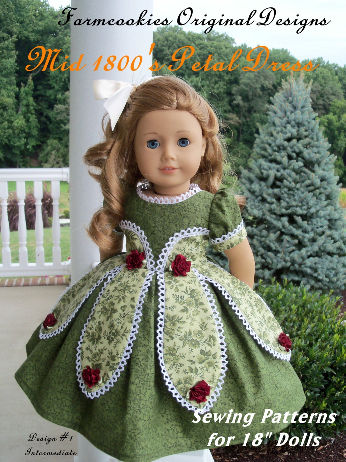 Printed Pattern for American Girl Marie Grace or Cecile 1850's Petal Gown / Sewing Pattern for 18" Dolls