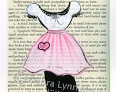 Ginger dress and apron original illustration on printed etiquette page