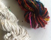 Handspun sari silk yarn. Art yarn. Mixed bag of 2 skeins. Unique and magical sari silk yarn for fibre art projects and knitting.