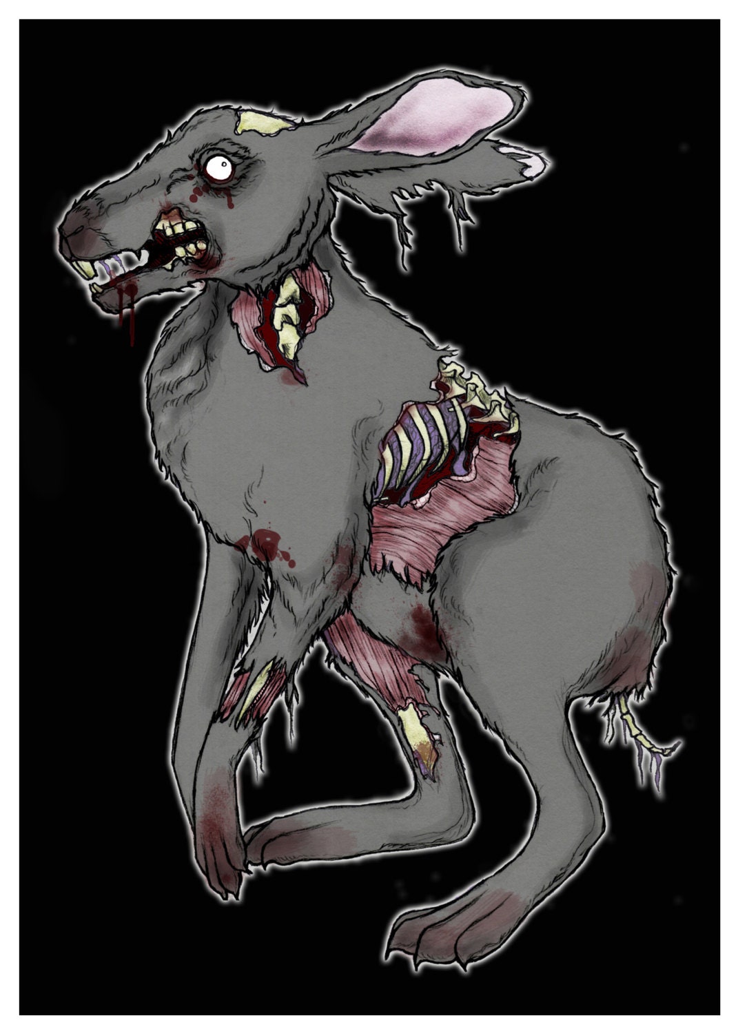 zombie undead hare postcard print 5 x 7