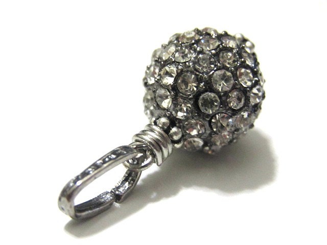 Pave Ball Pendant Crystal Rhinestone Round Gunmetal Sparkling Chain Accessory