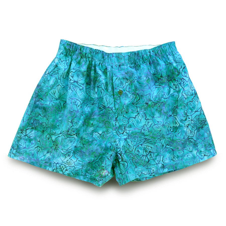 Womens L Cotton Boxer Shorts, purple leaves cotton batik (W/PR004)