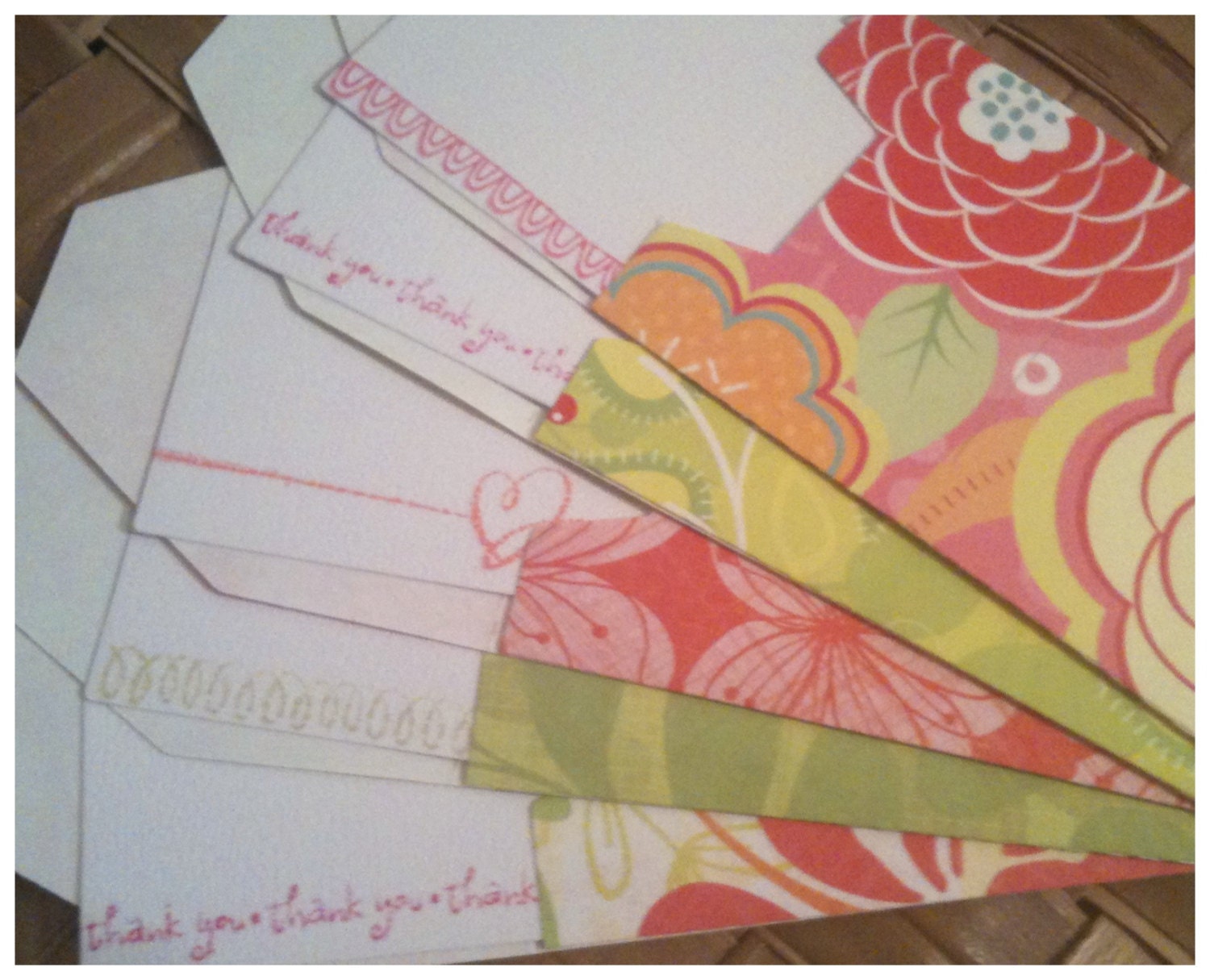 Enclosure Card Business Card Holder Handmade Wedding Wishes Pink Orange Lime Green Lemon Yellow Thank You FREE Personalization Set of 10