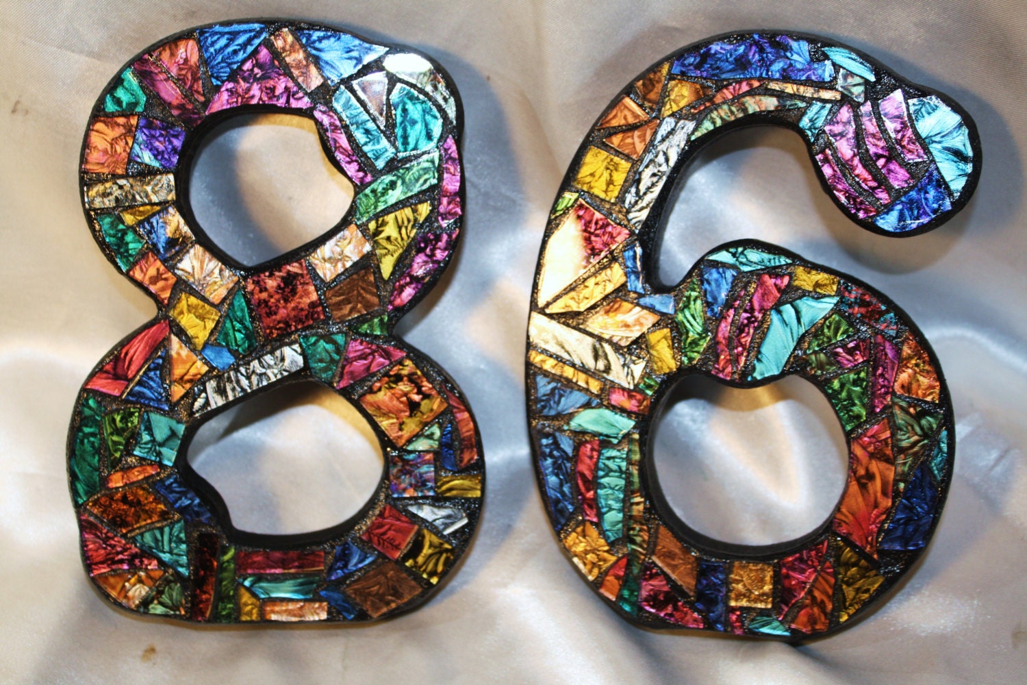 Custom Made Stained Glass Mosaic House Numbers - Multi-Colored Van Gogh Glass